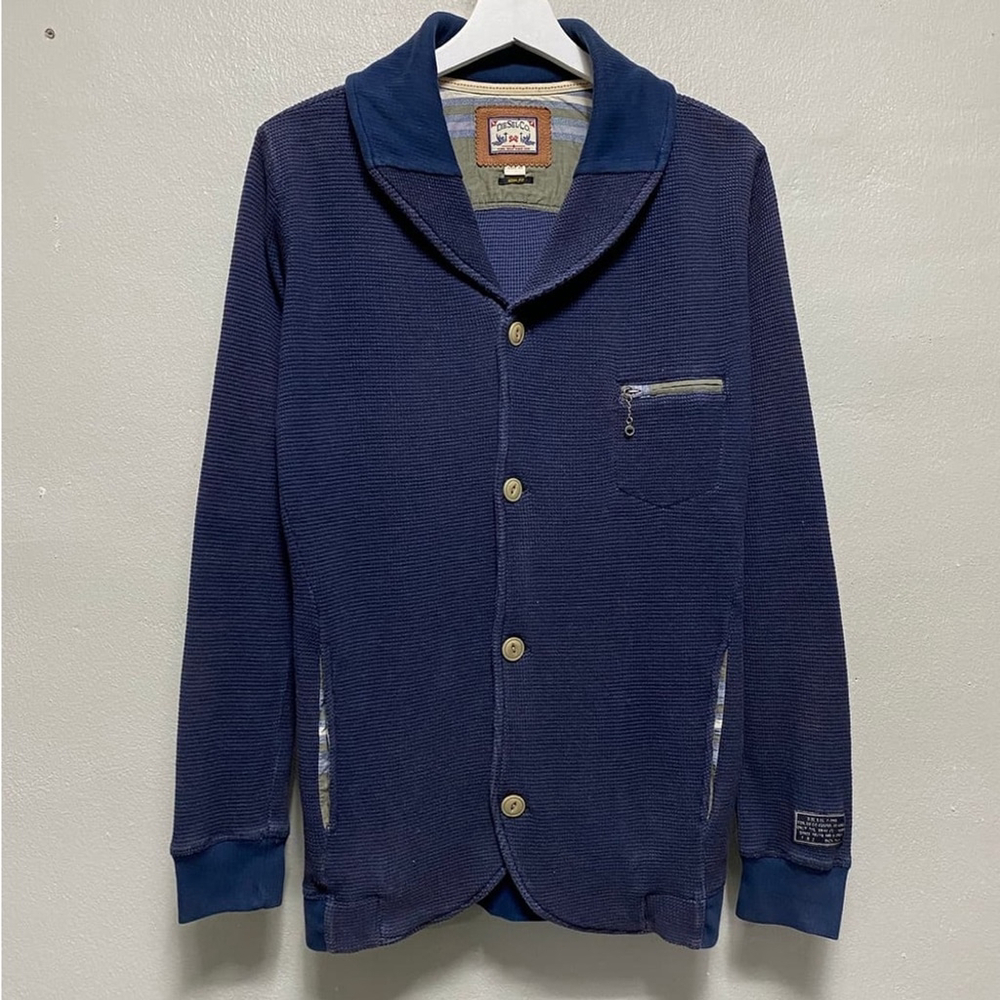 Diesel cardigan shawl collar Dark Blue Button-Up Jacket waffle jersey sz sm